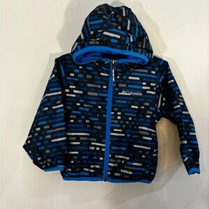 2T Columbia Wind Breaker Jacket, Blue and Gray Geometric
